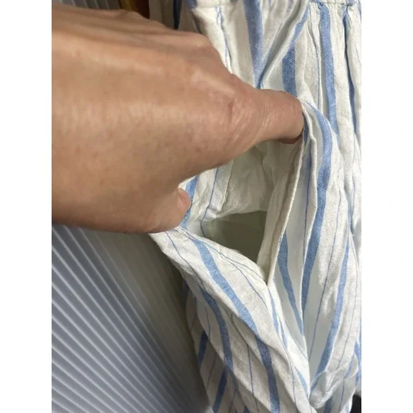 AERIE Love Of Linen Mini Dress Women's Size S Blue White Stripes Beach Boho New - Picture 4 of 8